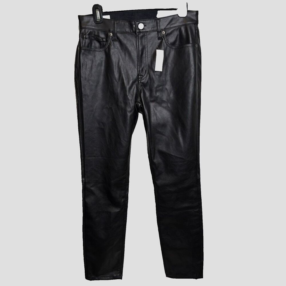 Gap True Skinny Mid Rise Vegan Leather Pants Black 28 Short NWT Biker Chic Edgy